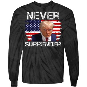 Donald Trump Mug Shot Never Surrender 2024 Tie-Dye Long Sleeve Shirt