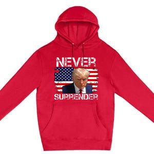 Donald Trump Mug Shot Never Surrender 2024 Premium Pullover Hoodie