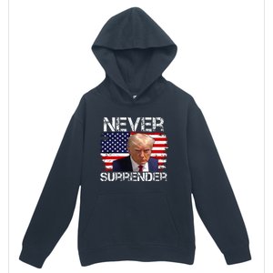 Donald Trump Mug Shot Never Surrender 2024 Urban Pullover Hoodie