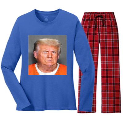 Donald Trump Mug Shot Women's Long Sleeve Flannel Pajama Set 