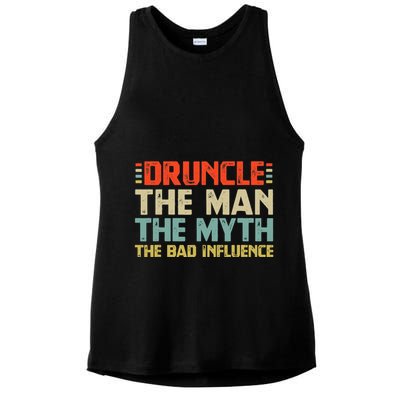 Druncle The Man The Myth The Bad Influence Ladies PosiCharge Tri-Blend Wicking Tank