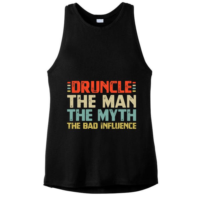 Druncle The Man The Myth The Bad Influence Ladies PosiCharge Tri-Blend Wicking Tank