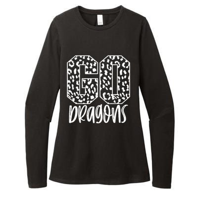 Dragons Team Mascot School Spirit Game Night Leopard Print Womens CVC Long Sleeve Shirt