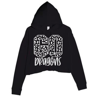 Dragons Team Mascot School Spirit Game Night Leopard Print Crop Fleece Hoodie