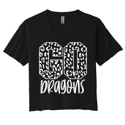 Dragons Team Mascot School Spirit Game Night Leopard Print Women's Crop Top Tee