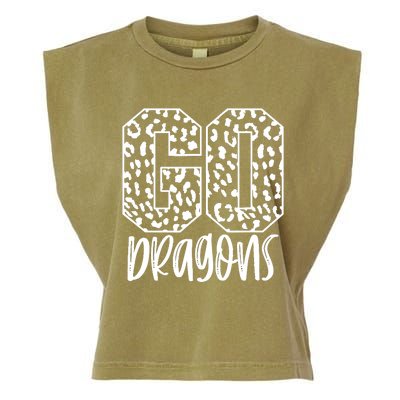 Dragons Team Mascot School Spirit Game Night Leopard Print Garment-Dyed Women's Muscle Tee