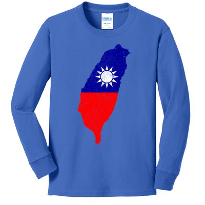 Distressed Taiwan Map Flag Support For Taiwan I Love Taiwan Gift Kids Long Sleeve Shirt