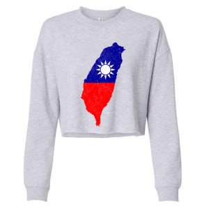 Distressed Taiwan Map Flag Support For Taiwan I Love Taiwan Gift Cropped Pullover Crew