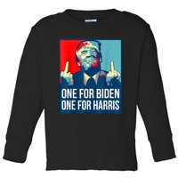 Donald Trump Middle Finger Biden Harris America Republican Toddler Long Sleeve Shirt