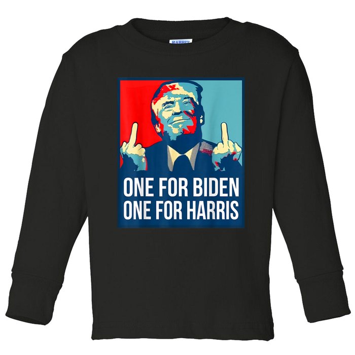 Donald Trump Middle Finger Biden Harris America Republican Toddler Long Sleeve Shirt