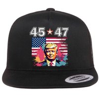 Donald Trump Make America Great Again 45 And 47 Flat Bill Trucker Hat