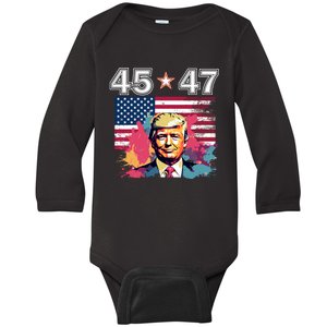 Donald Trump Make America Great Again 45 And 47 Baby Long Sleeve Bodysuit