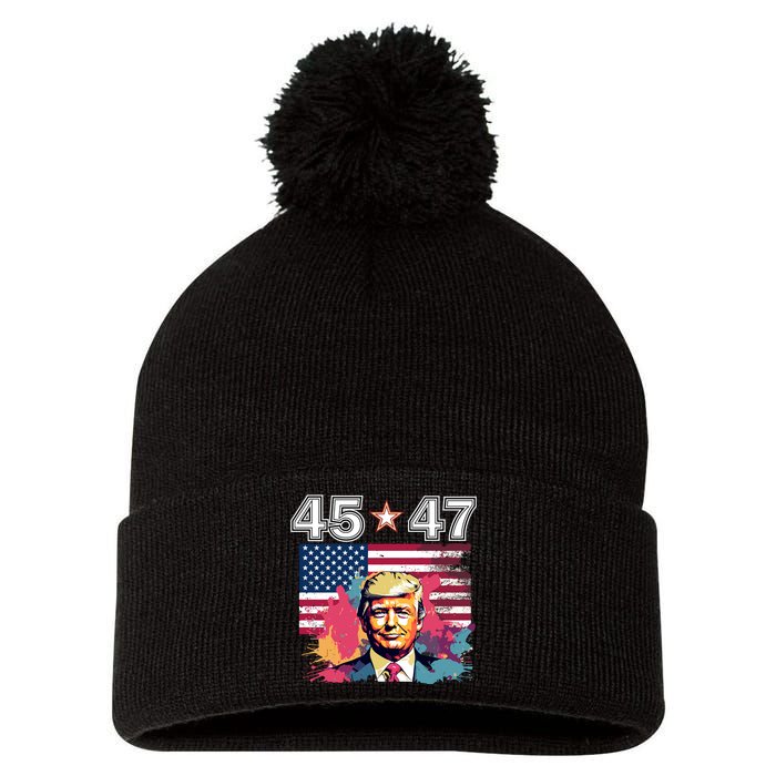 Donald Trump Make America Great Again 45 And 47 Pom Pom 12in Knit Beanie