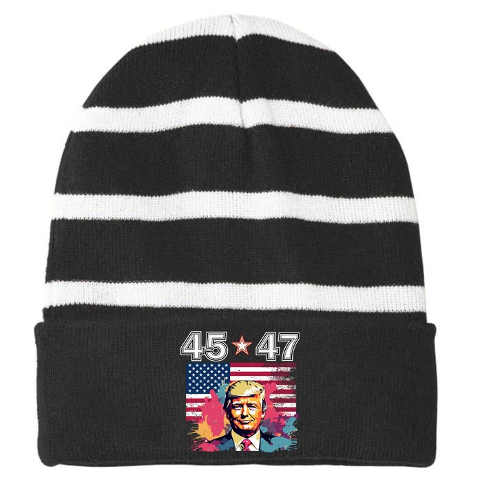 Donald Trump Make America Great Again 45 And 47 Striped Beanie with Solid Band