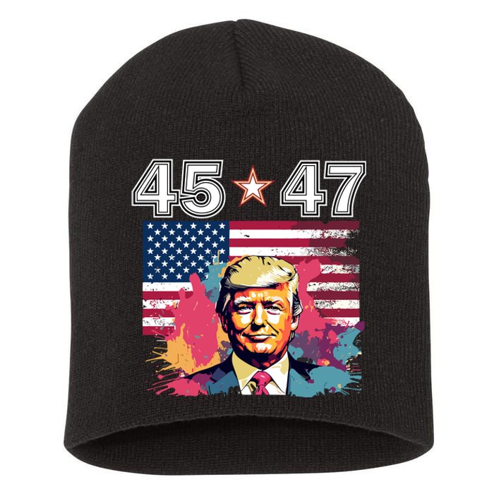 Donald Trump Make America Great Again 45 And 47 Short Acrylic Beanie