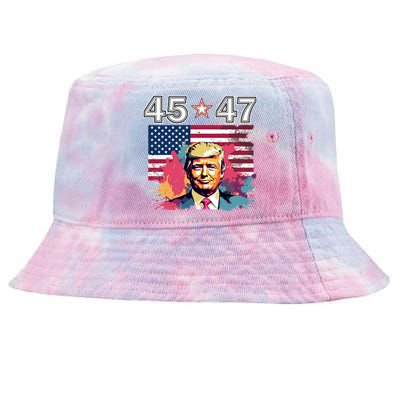 Donald Trump Make America Great Again 45 And 47 Tie-Dyed Bucket Hat