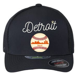 Distressed Tiger Mascot Gift Detroit Baseball Skyline Gift Flexfit Unipanel Trucker Cap