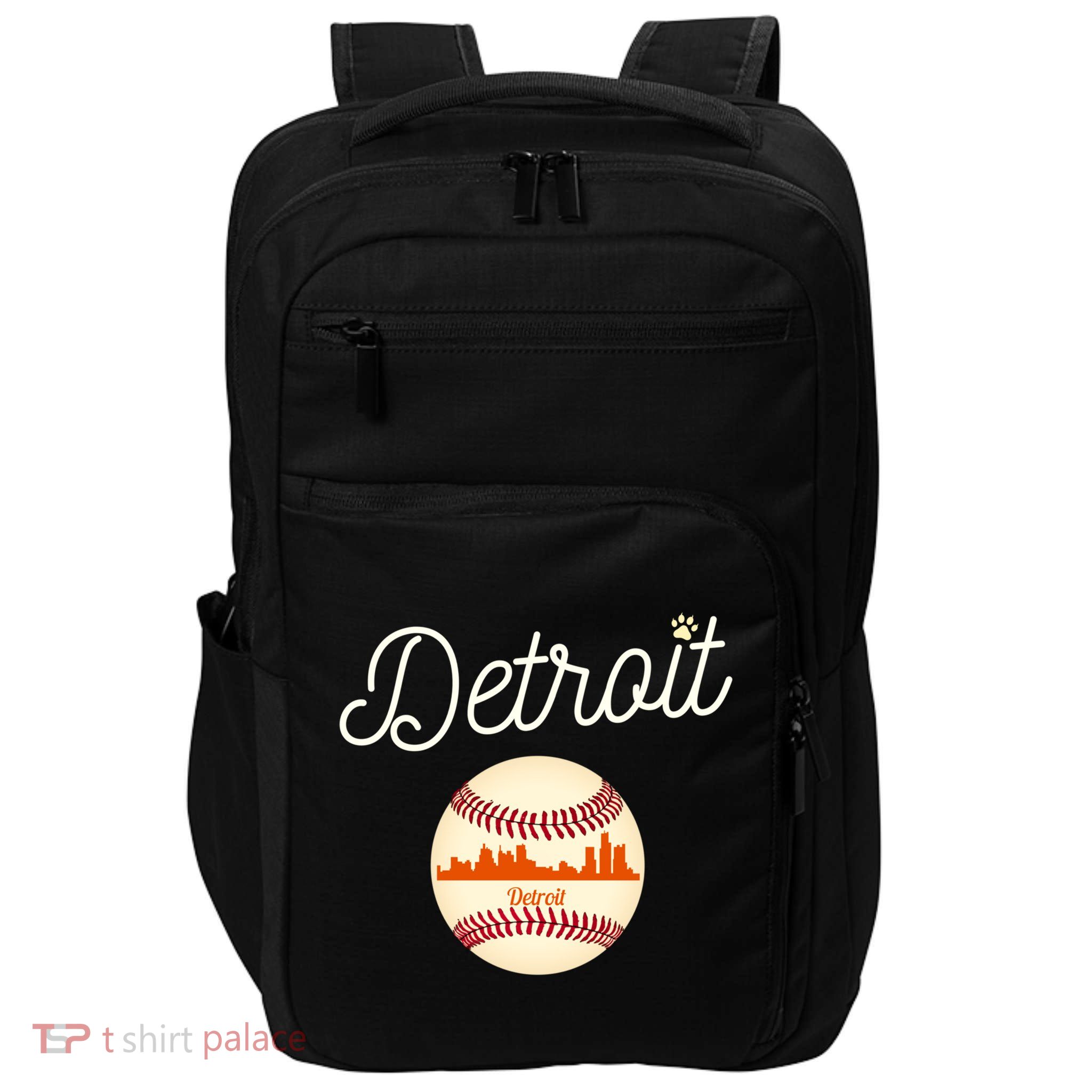 Distressed Tiger Mascot Gift Detroit Baseball Skyline Gift Impact Tech Backpack