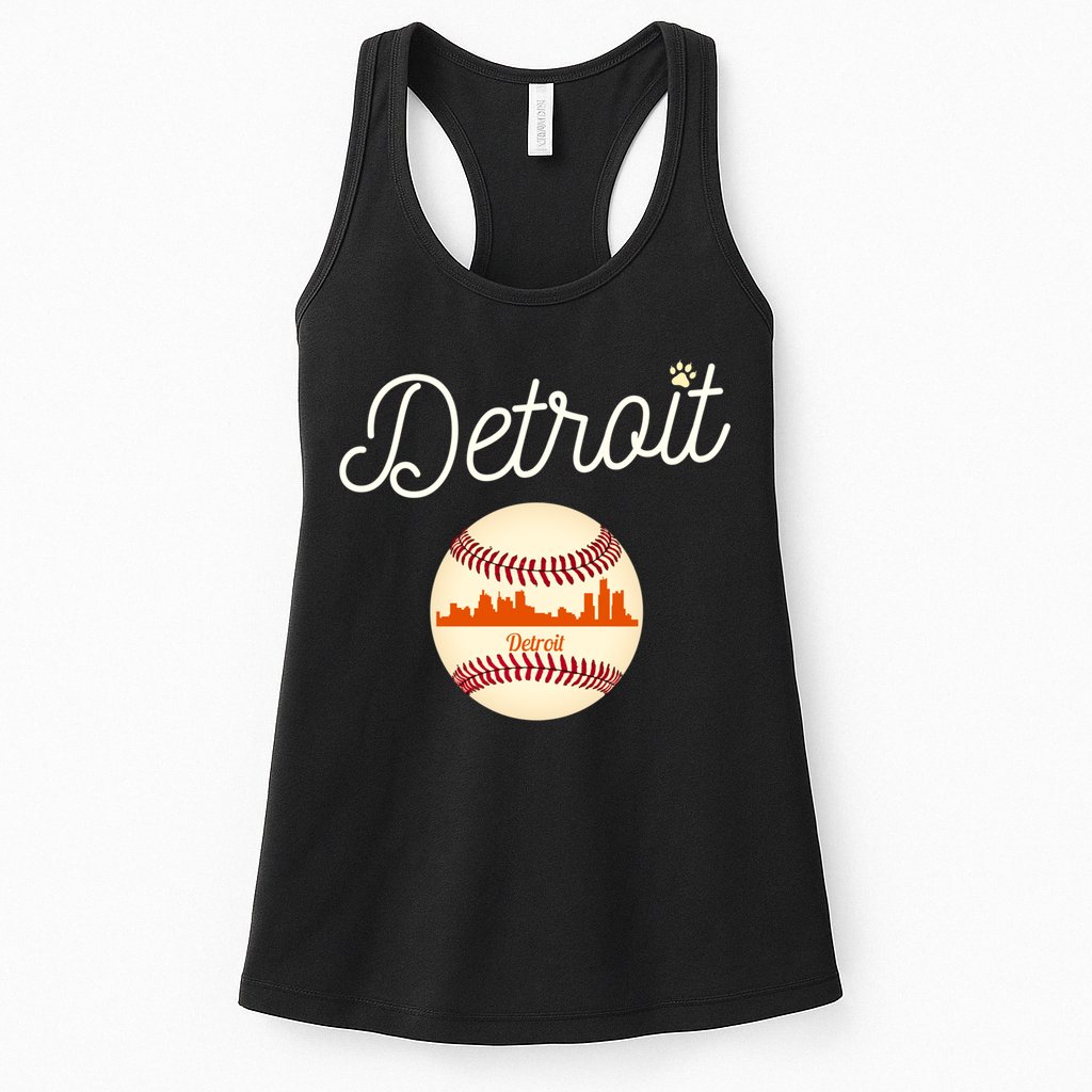 Distressed Tiger Mascot Gift Detroit Baseball Skyline Gift Womens Tank Top