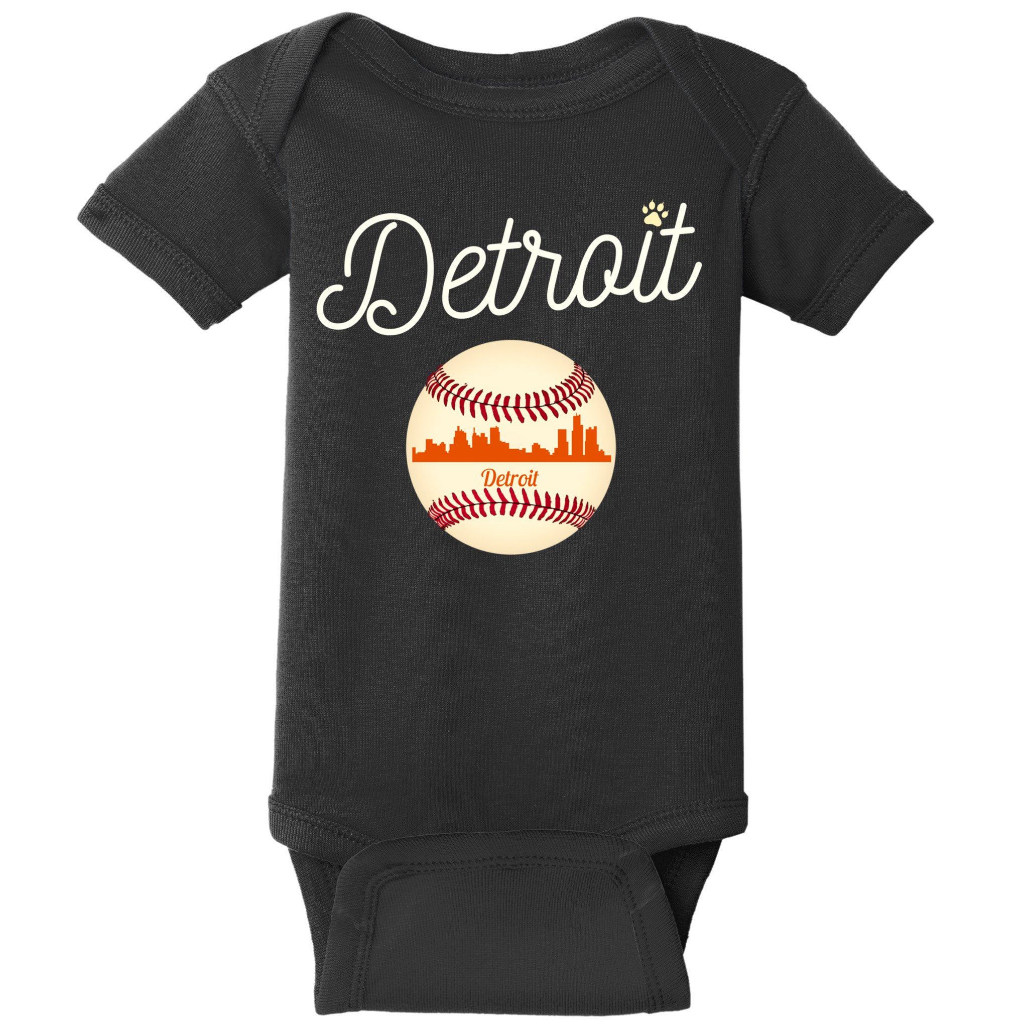 Distressed Tiger Mascot Gift Detroit Baseball Skyline Gift Baby Bodysuit