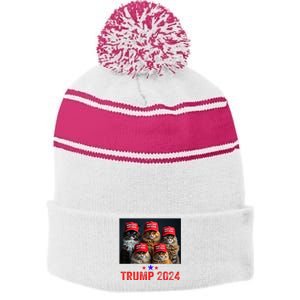 Donald Trump Make Cats Safe Again Trump 2024 Stripe Pom Pom Beanie