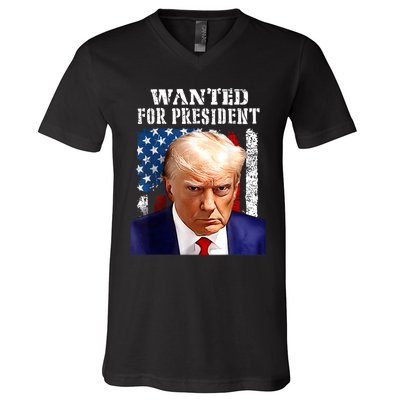 Donald Trump Mug Shot Wanted For U.S. President 2024 V-Neck T-Shirt