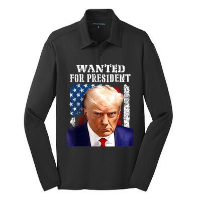 Donald Trump Mug Shot Wanted For U.S. President 2024 Silk Touch Performance Long Sleeve Polo