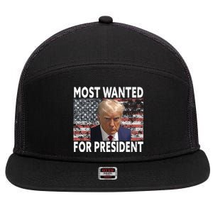 Donald Trump Most Wanted For President 2024 Pro Mugshot 7 Panel Mesh Trucker Snapback Hat