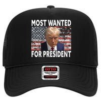 Donald Trump Most Wanted For President 2024 Pro Mugshot High Crown Mesh Back Trucker Hat