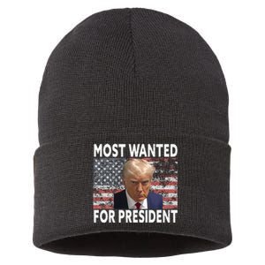 Donald Trump Most Wanted For President 2024 Pro Mugshot Sustainable Knit Beanie