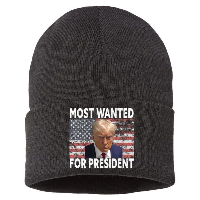 Donald Trump Most Wanted For President 2024 Pro Mugshot Sustainable Knit Beanie