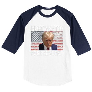 Donald Trump Most Wanted For President 2024 Pro Mugshot Baseball Sleeve Shirt