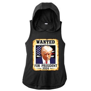 Donald Trump Mug Shot Wanted For Us President 2024 Ladies PosiCharge Tri-Blend Wicking Draft Hoodie Tank