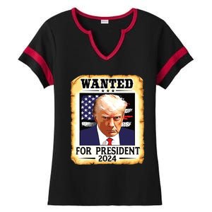 Donald Trump Mug Shot Wanted For Us President 2024 Ladies Halftime Notch Neck Tee