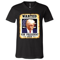 Donald Trump Mug Shot Wanted For Us President 2024 V-Neck T-Shirt