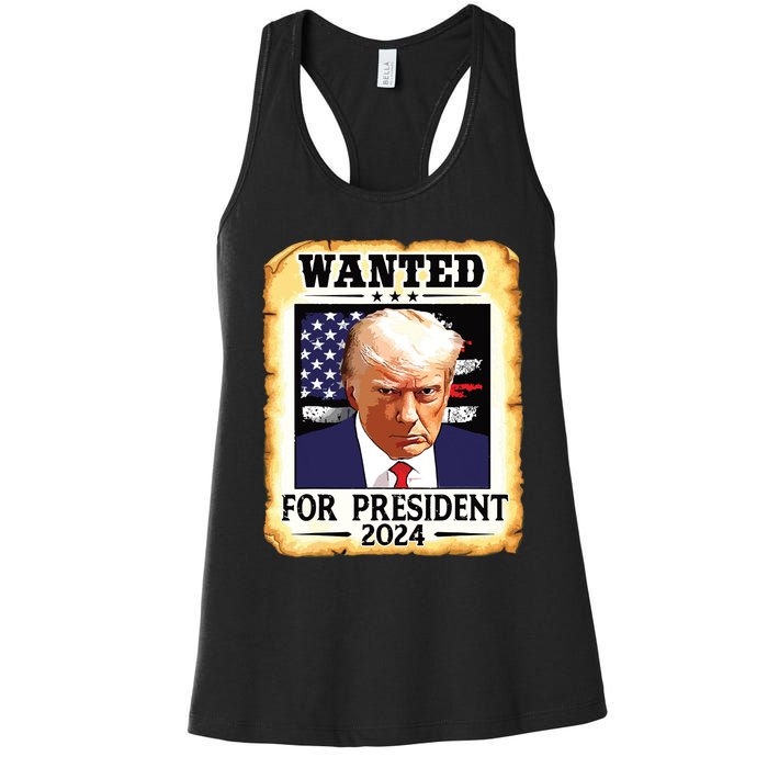 Donald Trump Mug Shot Wanted For Us President 2024 Women's Racerback Tank