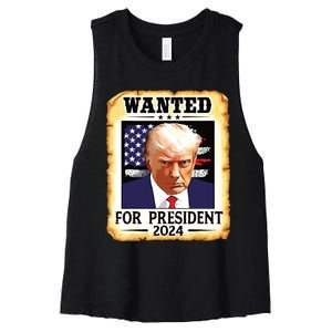 Donald Trump Mug Shot Wanted For Us President 2024 Women's Racerback Cropped Tank