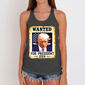 Donald Trump Mug Shot Wanted For Us President 2024 Women's Knotted Racerback Tank