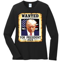 Donald Trump Mug Shot Wanted For Us President 2024 Ladies Long Sleeve Shirt