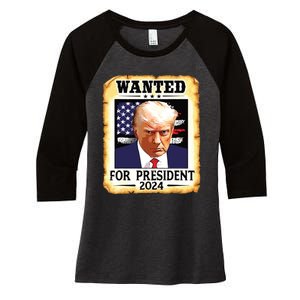 Donald Trump Mug Shot Wanted For Us President 2024 Women's Tri-Blend 3/4-Sleeve Raglan Shirt