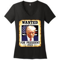 Donald Trump Mug Shot Wanted For Us President 2024 Women's V-Neck T-Shirt