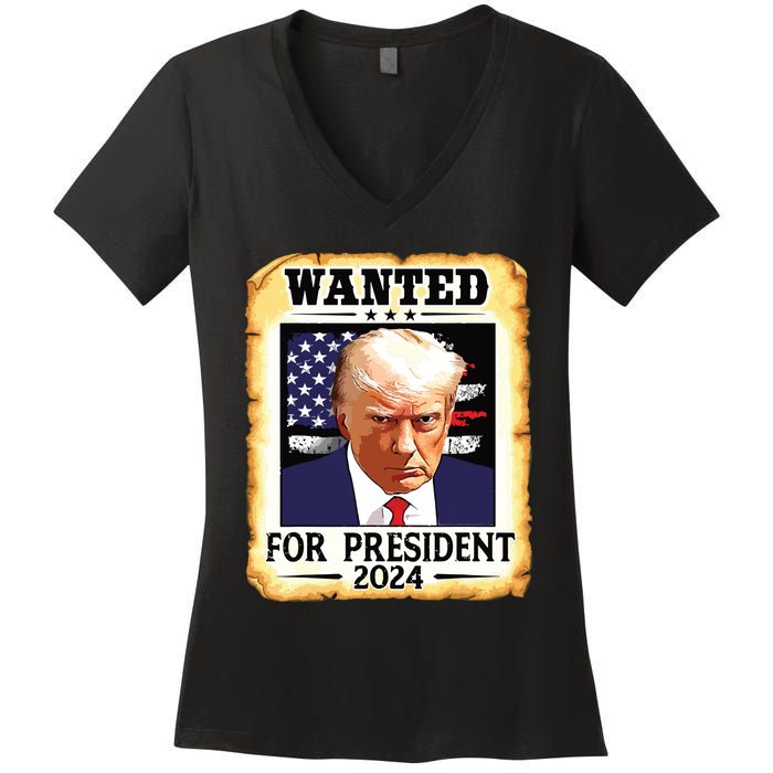 Donald Trump Mug Shot Wanted For Us President 2024 Women's V-Neck T-Shirt