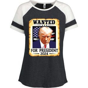 Donald Trump Mug Shot Wanted For Us President 2024 Enza Ladies Jersey Colorblock Tee