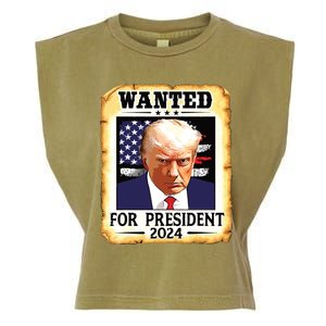 Donald Trump Mug Shot Wanted For Us President 2024 Garment-Dyed Women's Muscle Tee