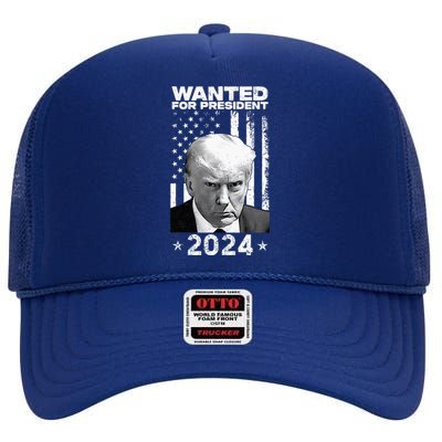 Donald Trump Mug Shot Wanted For U.S. President 2024 High Crown Mesh Back Trucker Hat