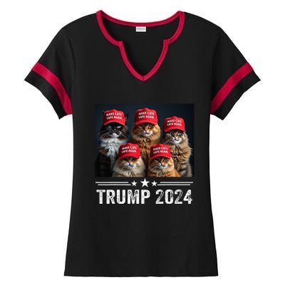 Donald Trump Make Cats Safe Again Red Hat 2024 Ladies Halftime Notch Neck Tee