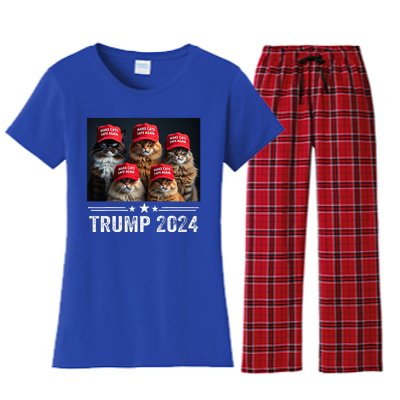 Donald Trump Make Cats Safe Again Red Hat 2024 Women's Flannel Pajama Set