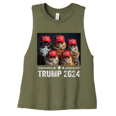 Donald Trump Make Cats Safe Again Red Hat 2024 Women's Racerback Cropped Tank