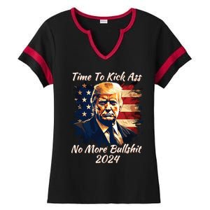 Donald Trump My President 2024 America Mug Shot Flag Funny Ladies Halftime Notch Neck Tee