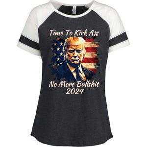 Donald Trump My President 2024 America Mug Shot Flag Funny Enza Ladies Jersey Colorblock Tee